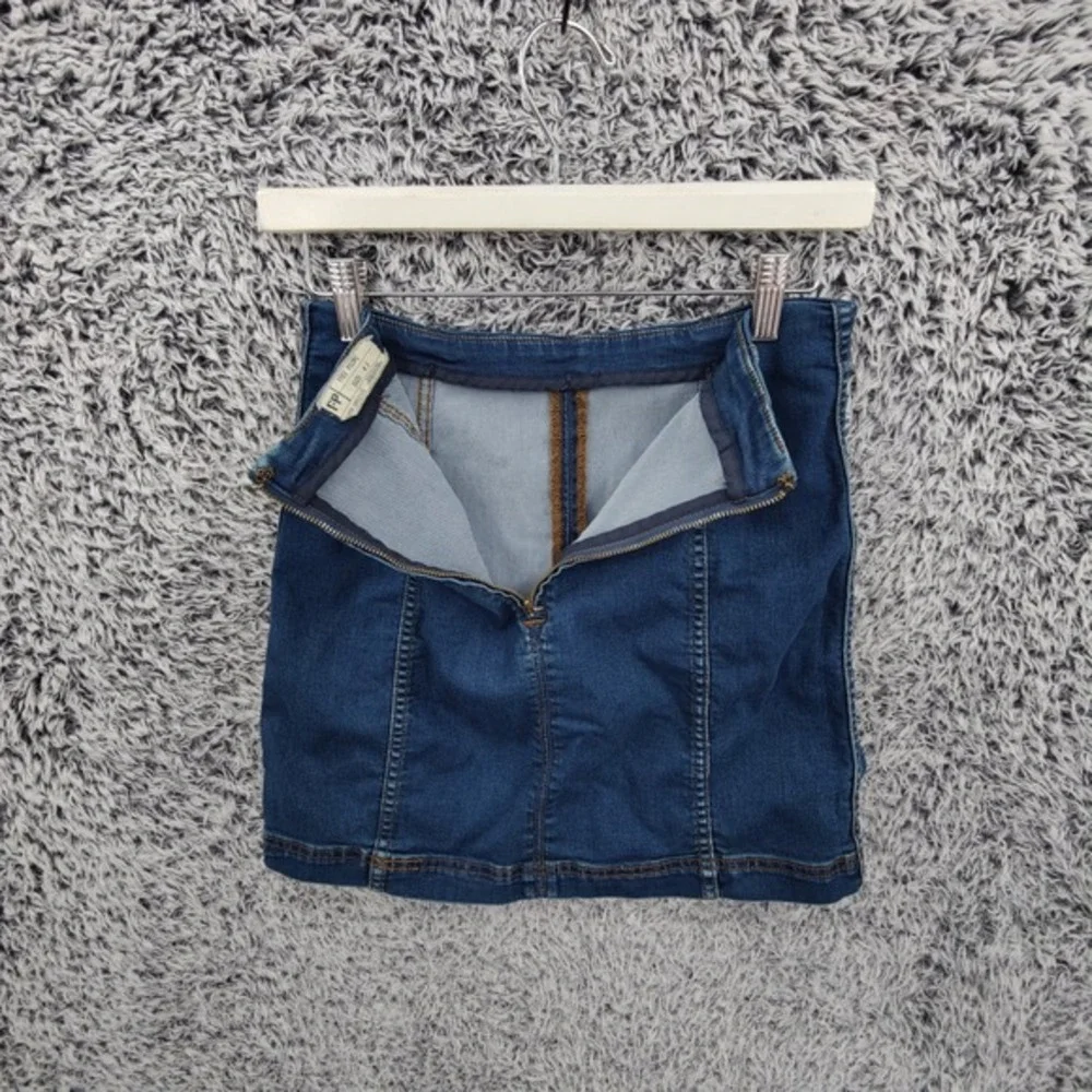 Free People Women Y2K Boho Indie Festival Minimal Denim Mini Skirt 8 Blue Seamed
